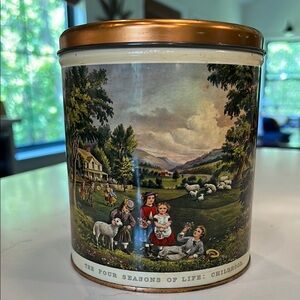 💕FREE GIFT WITH PURCHASE💕Currier and Ives Tin “The 4 Seasons of Life-Childhood”